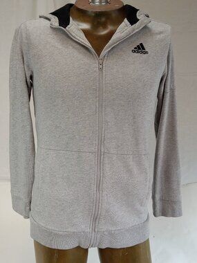 ADIDAS Girls Zip Hoodie Sweater 14/16 XL Gray Black Stripe Cotton Youth